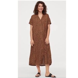 H&M Brown Leopard Print Caftan Midi Dress
